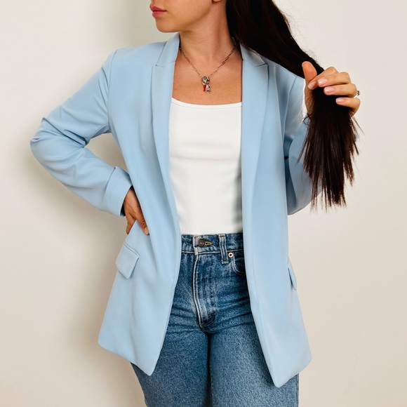 H&M straight cut blazer jacket baby blue color - Picture 6 of 11